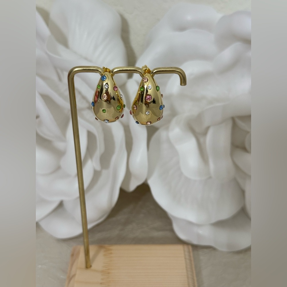 18K Gold Plated Water Drop Earrings with Gemstones
